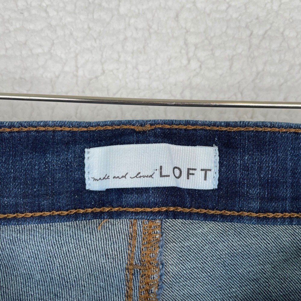 Loft Womens Modern Straight Leg Jeans Dark Wash Raw Hem Size 6 28 Indigo Stretch - Picture 10 of 13